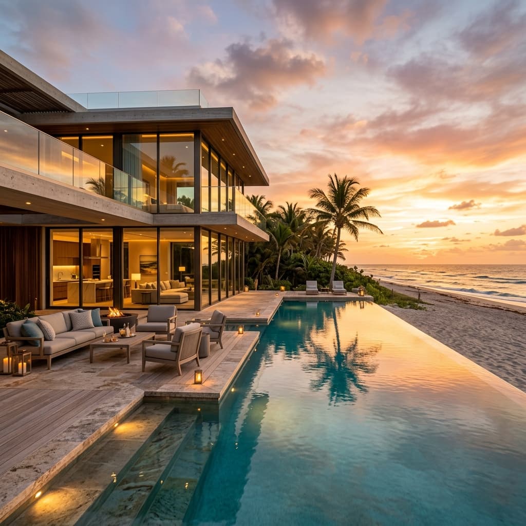 Miami Luxury Waterfront Home at Sunset